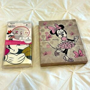 Lot of 2 Disney Mini Mouse Glitter Wall Decorations Hanging Canvas &  Decals